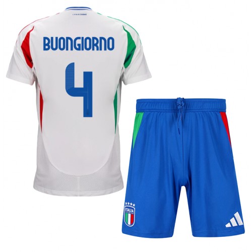 Fotballdrakt Barn Italia Alessandro Buongiorno #4 Bortedraktsett EM 2024 Kortermet (+ Korte bukser)